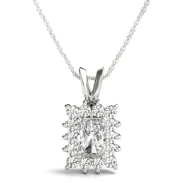 Halo Radiant Cut Diamond Pendant with Prong Setting Silver