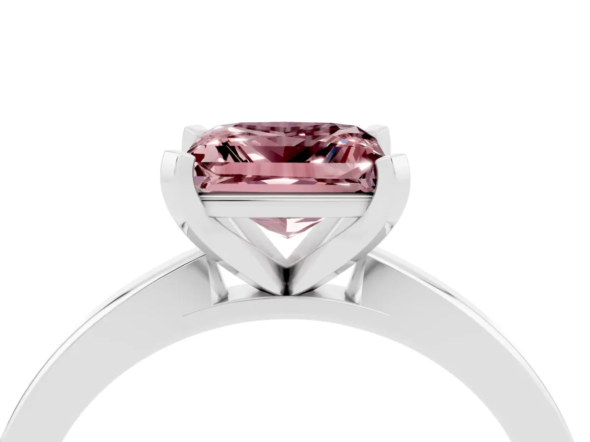 Princess Cut Morganite Solitaire Engagement Ring with Classic Band and Four-Prong Setting Platinum