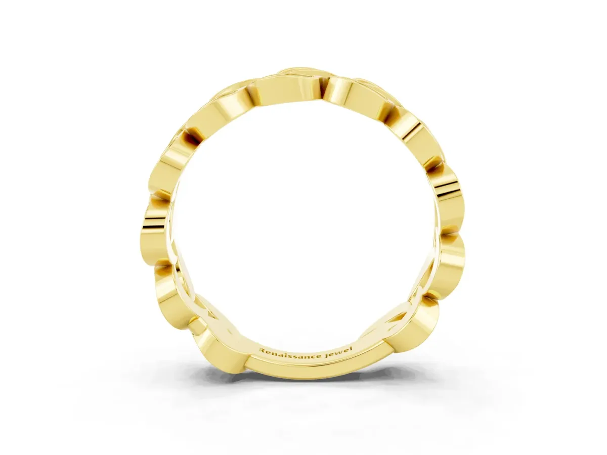 Pavé Round Garnet Interlocking Eternity Band with Bezel Prong Setting Yellow gold