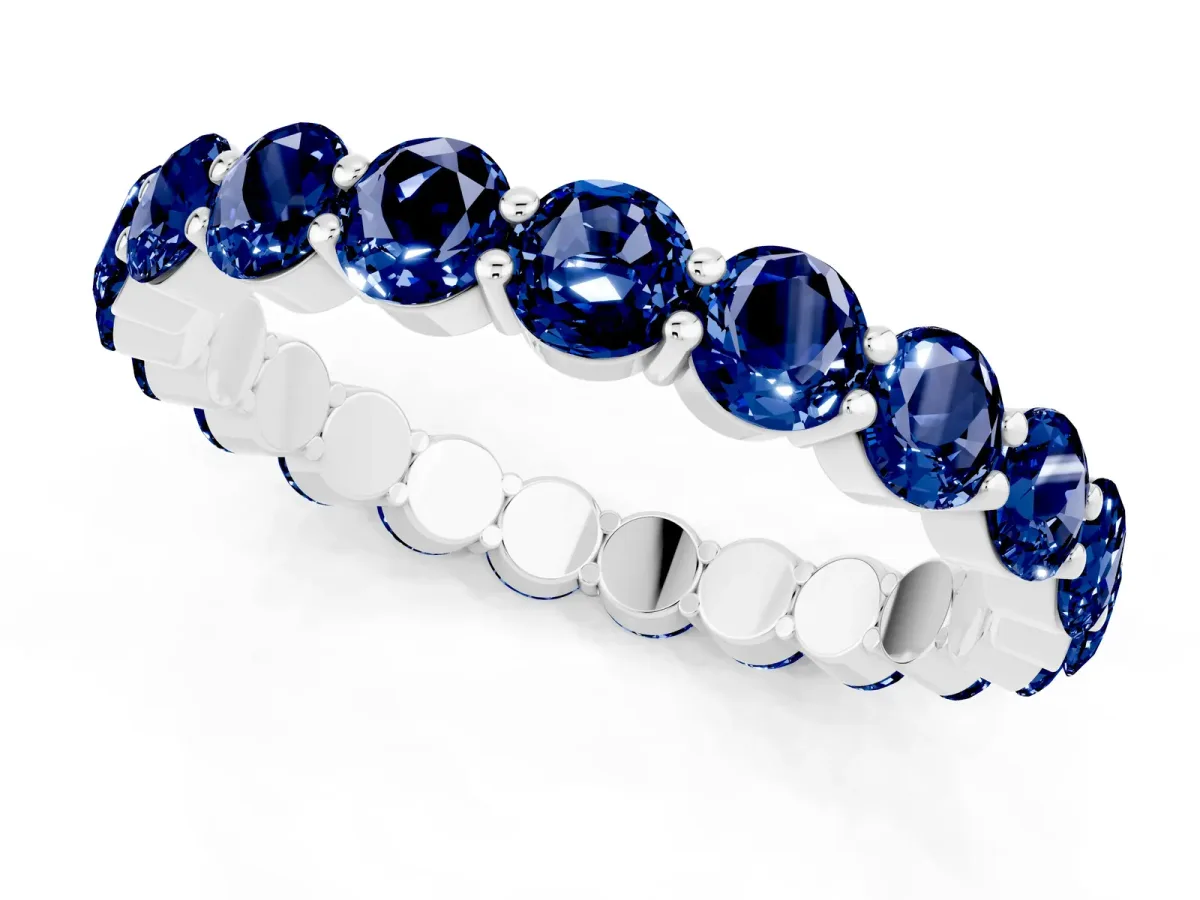 Round Blue Sapphire Eternity Band with U-Prong Setting Silver