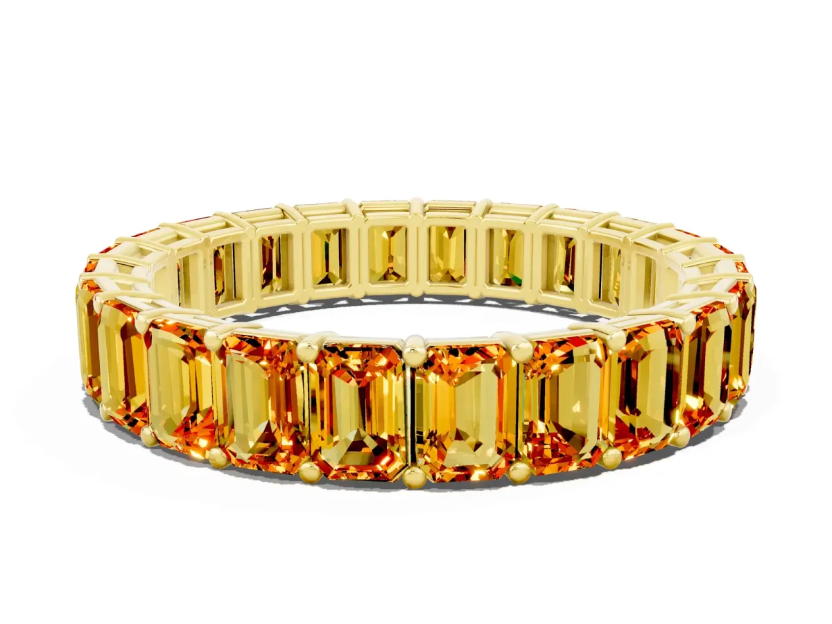 Emerald Cut Citrine Eternity Band with Shared Prong Setting Yellow gold