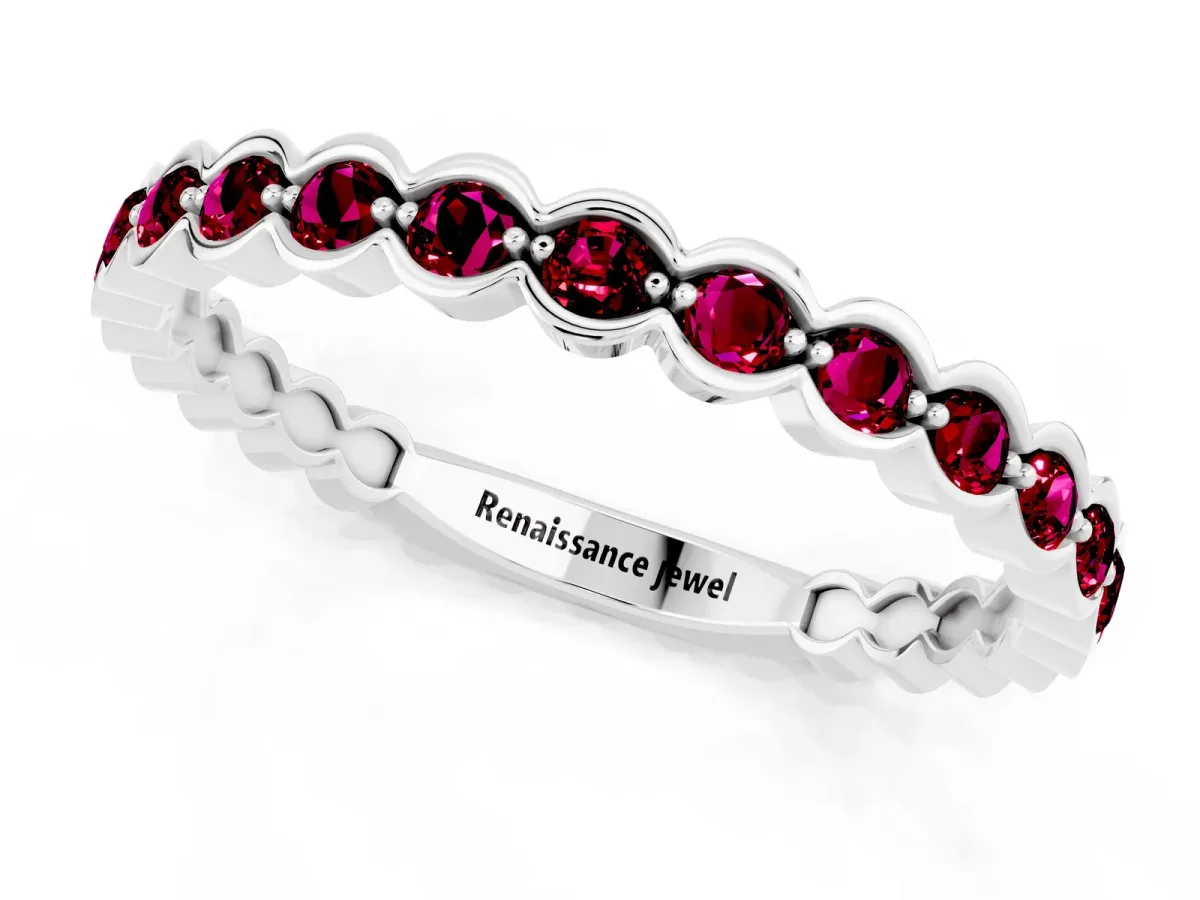Round Garnet Bezel Set Eternity Band Platinum