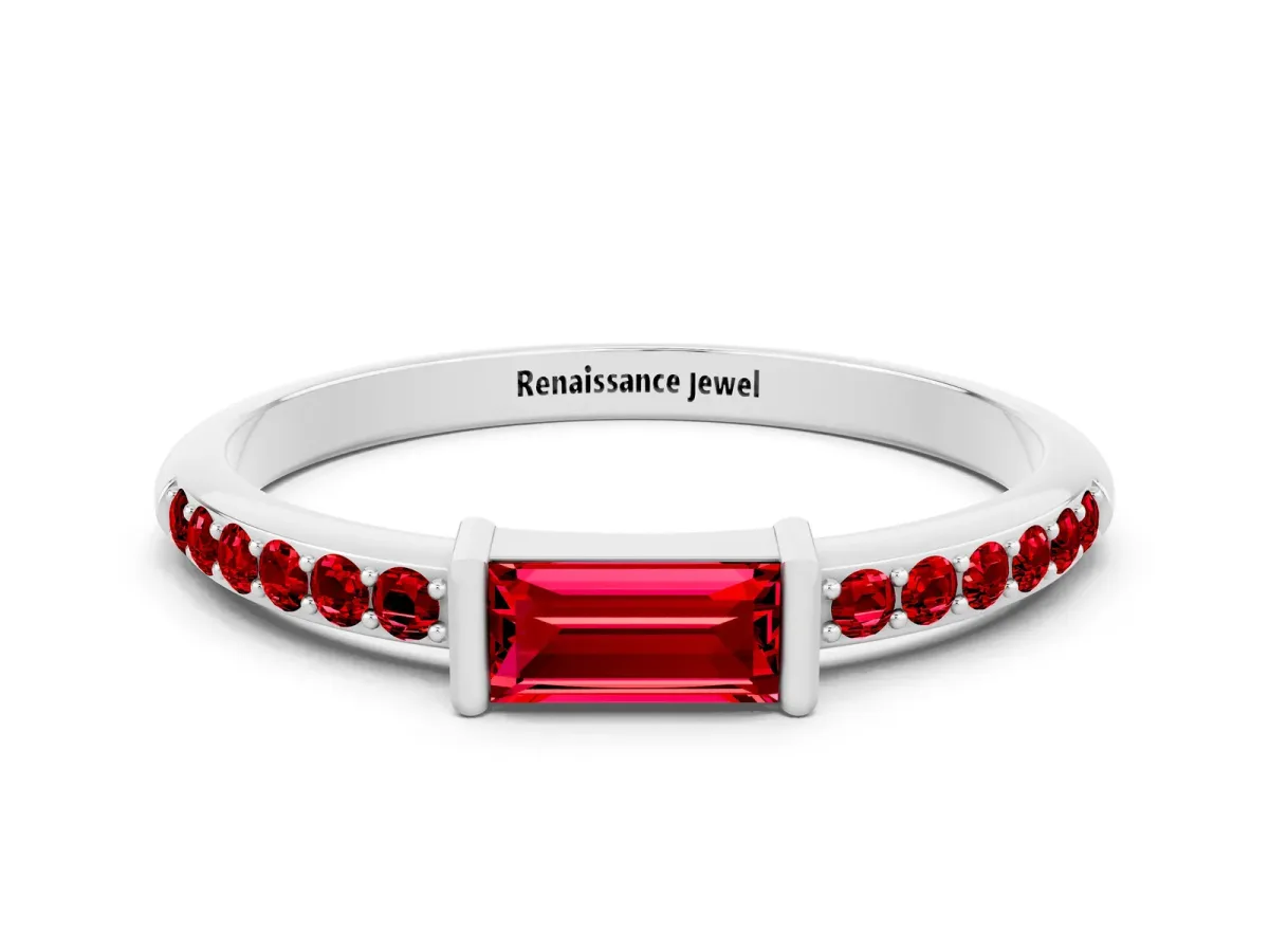 Baguette Ruby Pavé Band with Bar Setting White gold