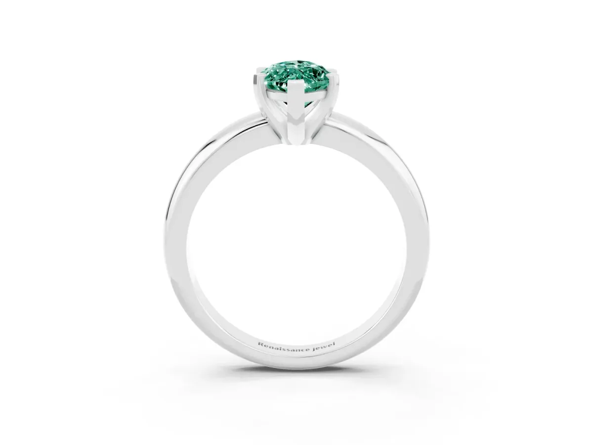 Marquise Cut Green Sapphire Solitaire Engagement Ring with Round Band and Four-Prong Setting Silver