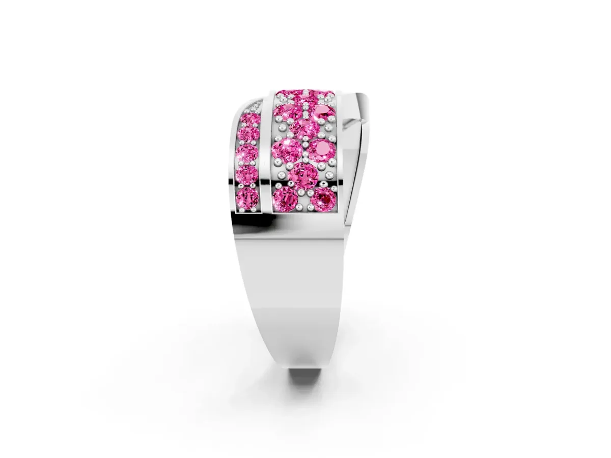 Pavé Round Pink Sapphire Crossover Band with Bead Prong Setting Platinum
