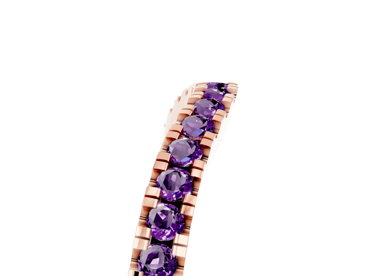 Round Amethyst Pavé Curved Band with Shared Prong Setting Rose gold