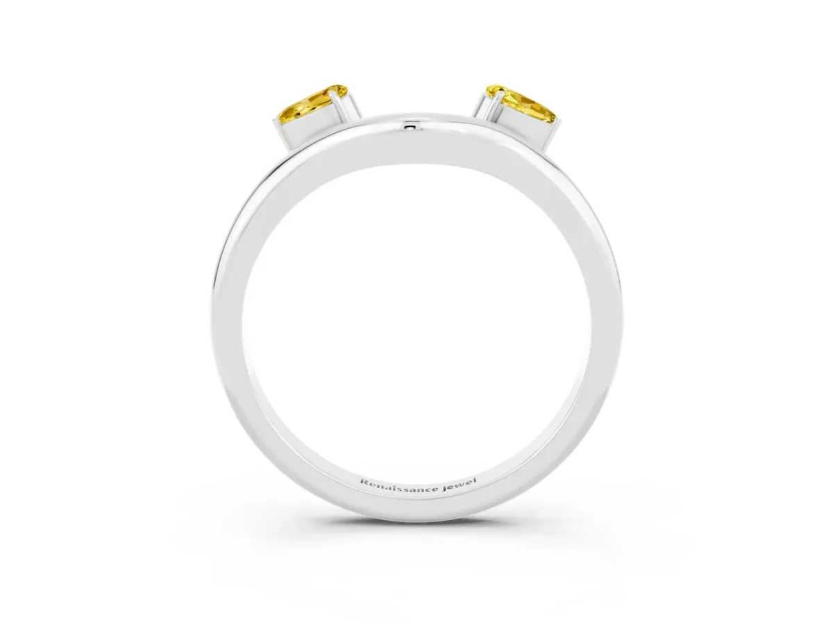 Pear Cut Yellow Sapphire Two-Stone Open Band Ring with Prong Setting Silver