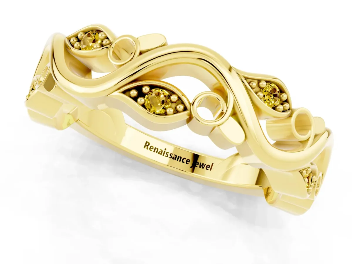 Marquise Yellow Sapphire Vine Eternity Band with Bezel Setting Yellow gold