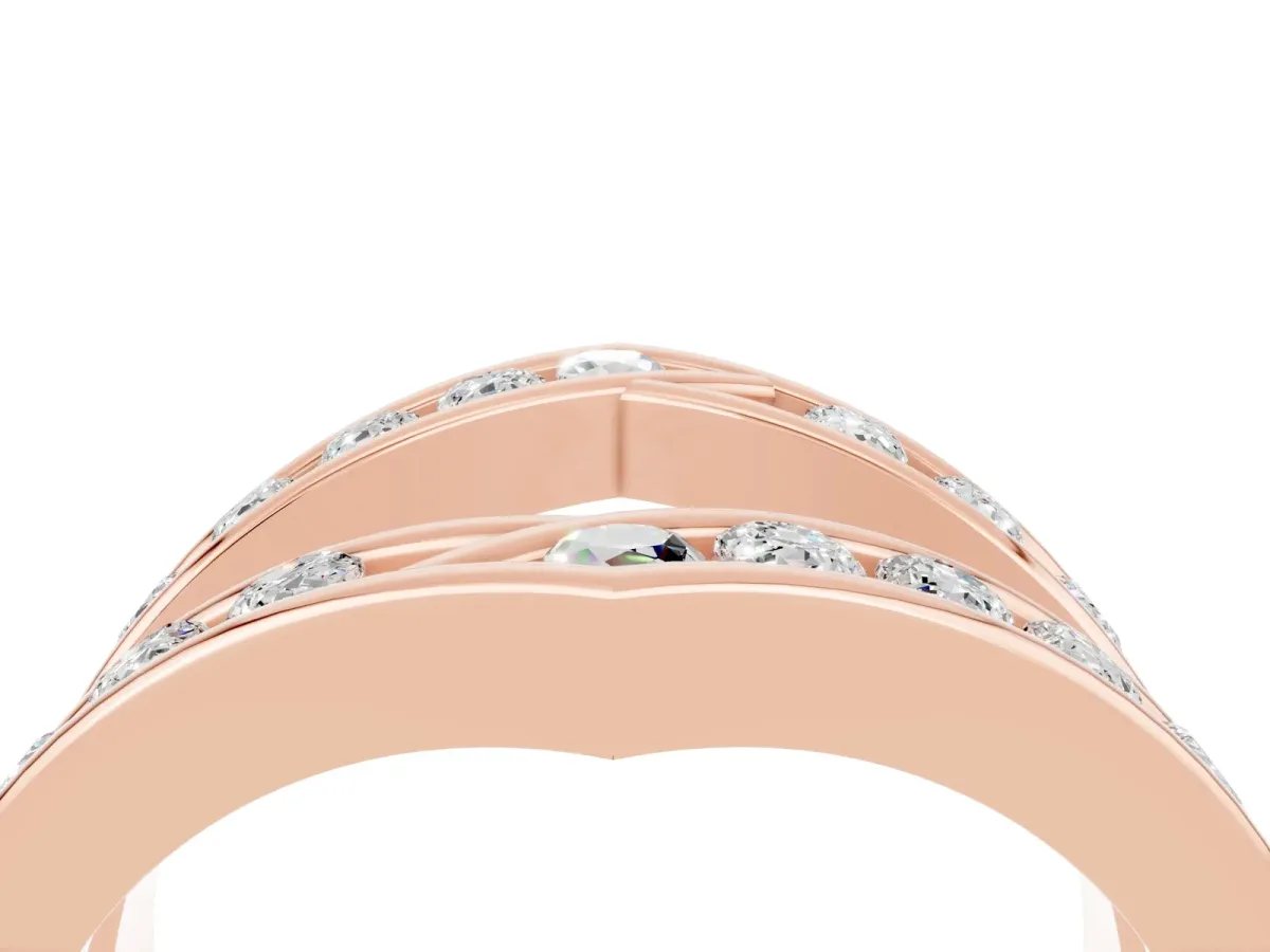 Round Moissanite Channel-Set Chevron Band Rose gold