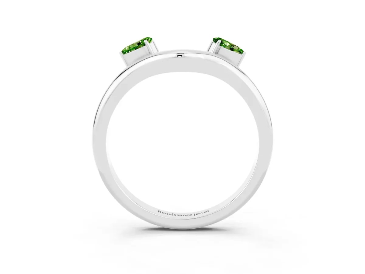 Pear Cut Peridot Two-Stone Open Band Ring with Prong Setting White gold