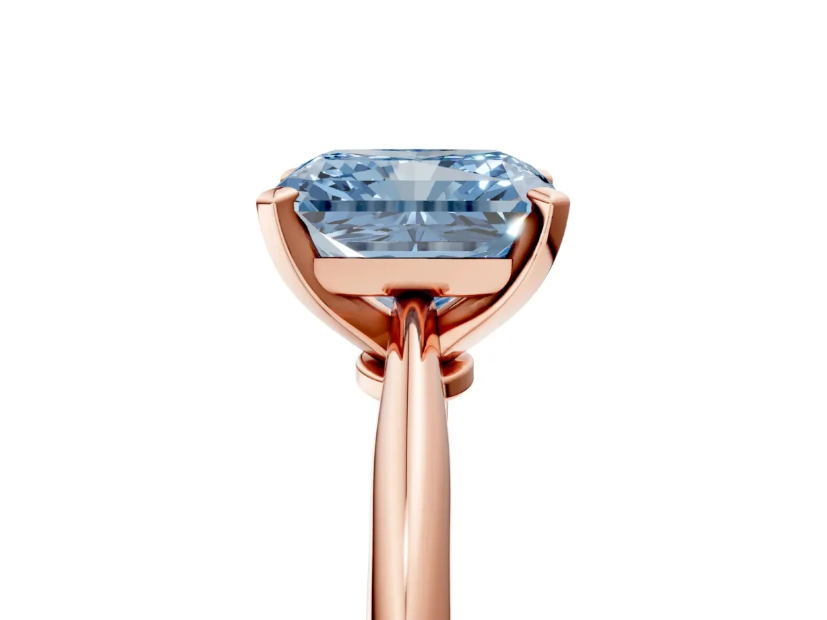 Fancy Blue Radiant Cut Diamond Solitaire Engagement Ring with Classic Band and Four-Prong Setting Rose gold