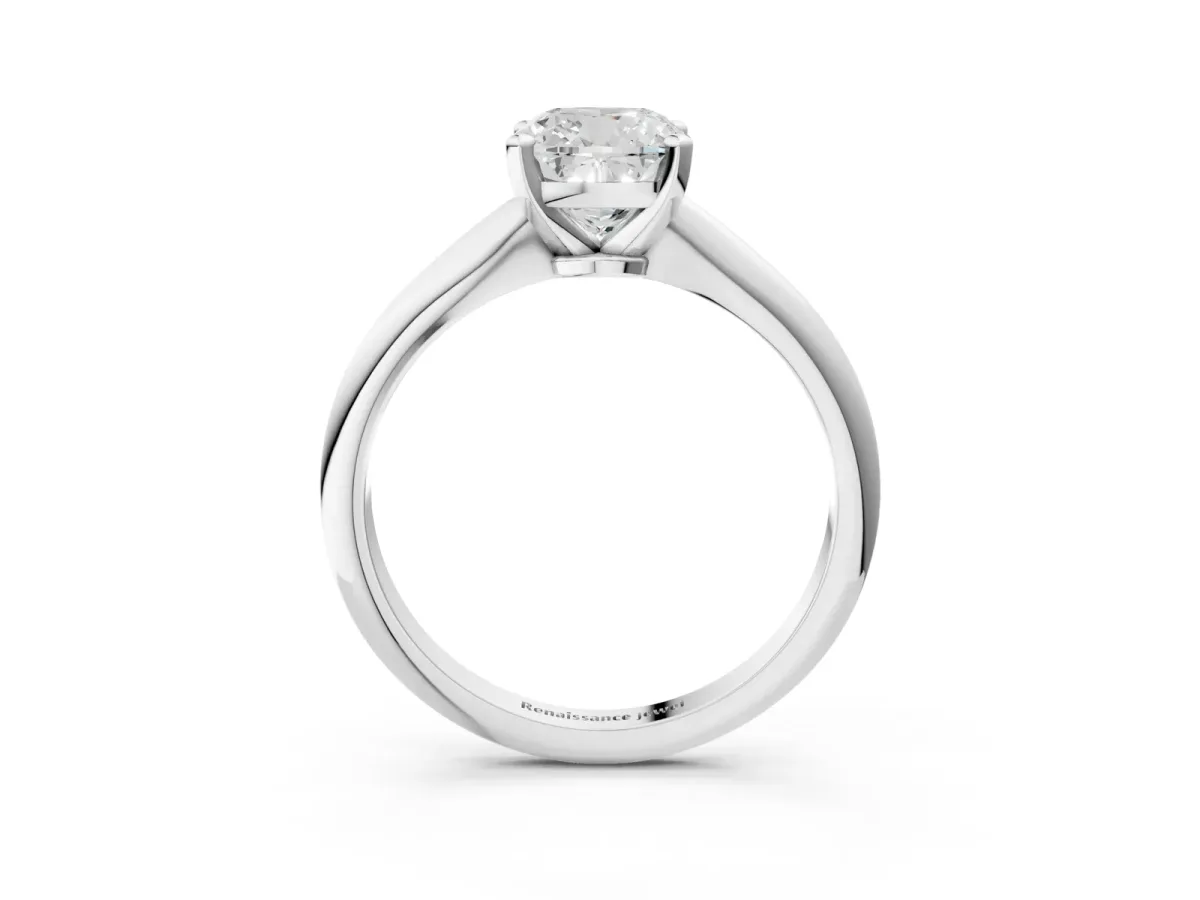 Cushion Cut Diamond Solitaire Engagement Ring with Classic Band and Four-Prong Setting Silver