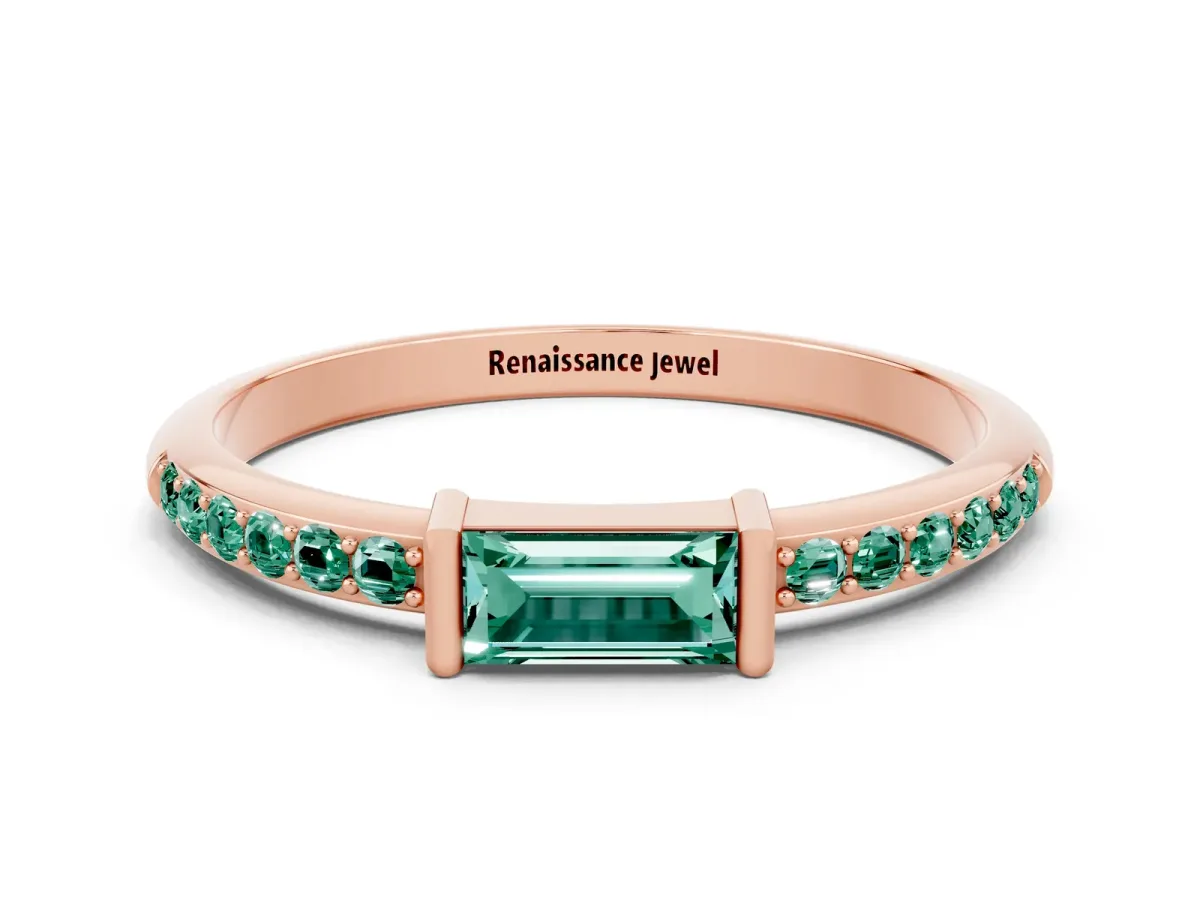 Baguette Green Sapphire Pavé Band with Bar Setting Rose gold