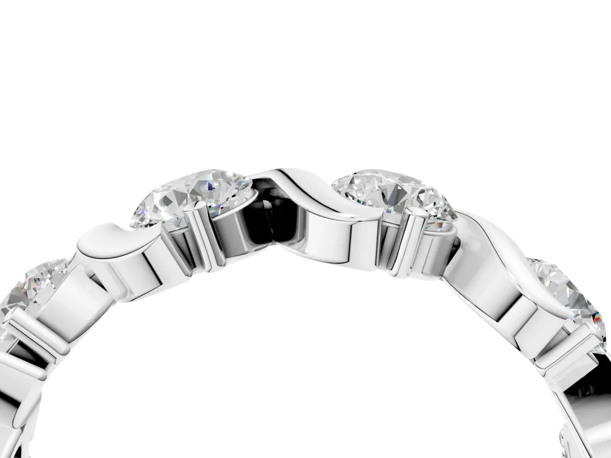 Round Diamond Half Eternity Band with Wave Prong Setting White gold