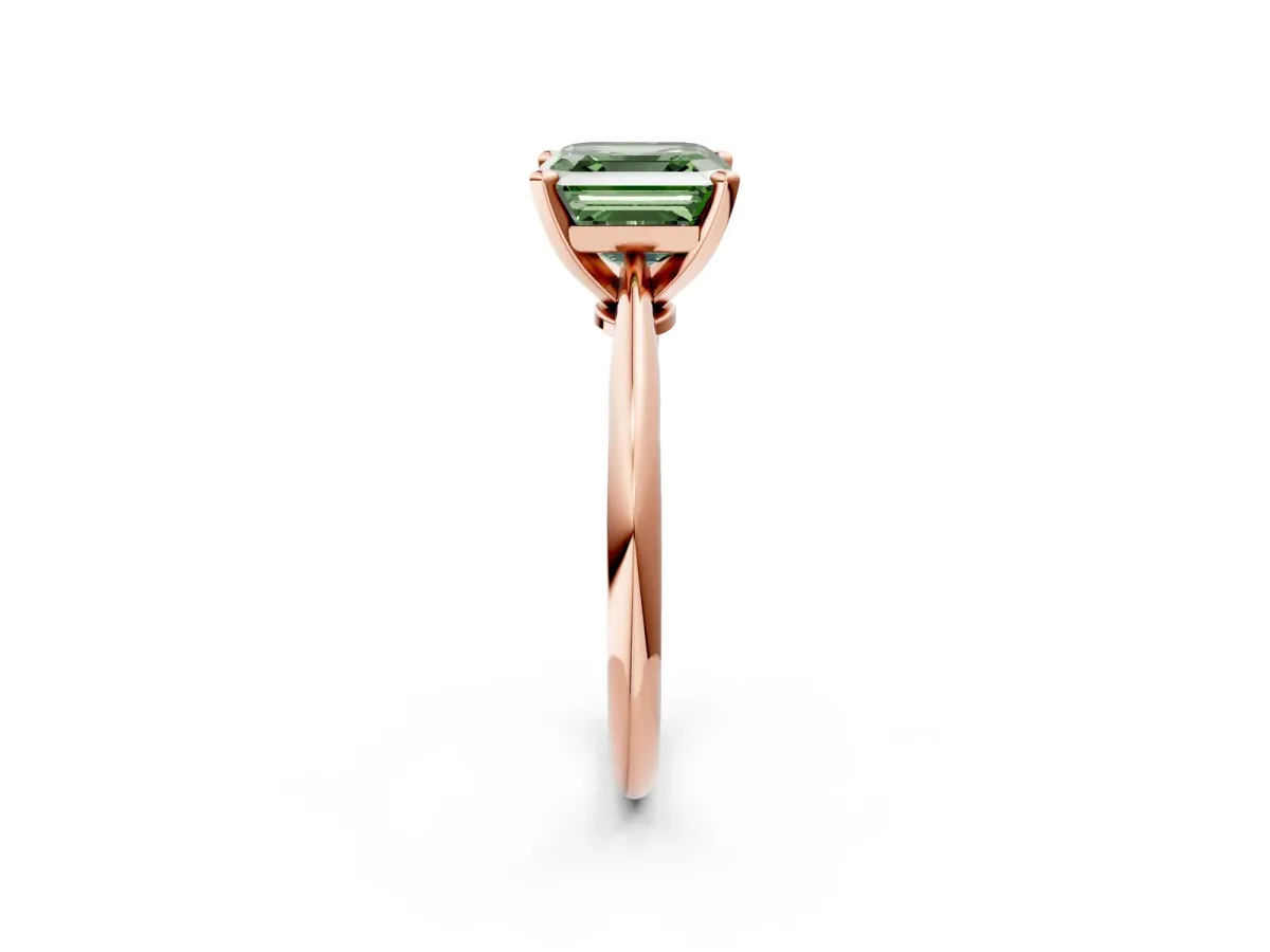 Fancy Green Asscher Cut Diamond Solitaire Engagement Ring with Classic Band and Four-Prong Setting Rose gold
