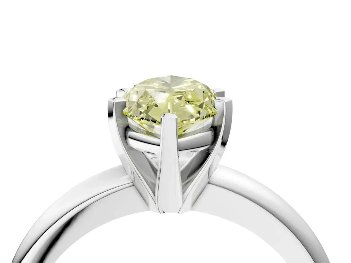 Fancy Yellow Marquise Cut Diamond Solitaire Engagement Ring with Round Band and Four-Prong Setting Silver