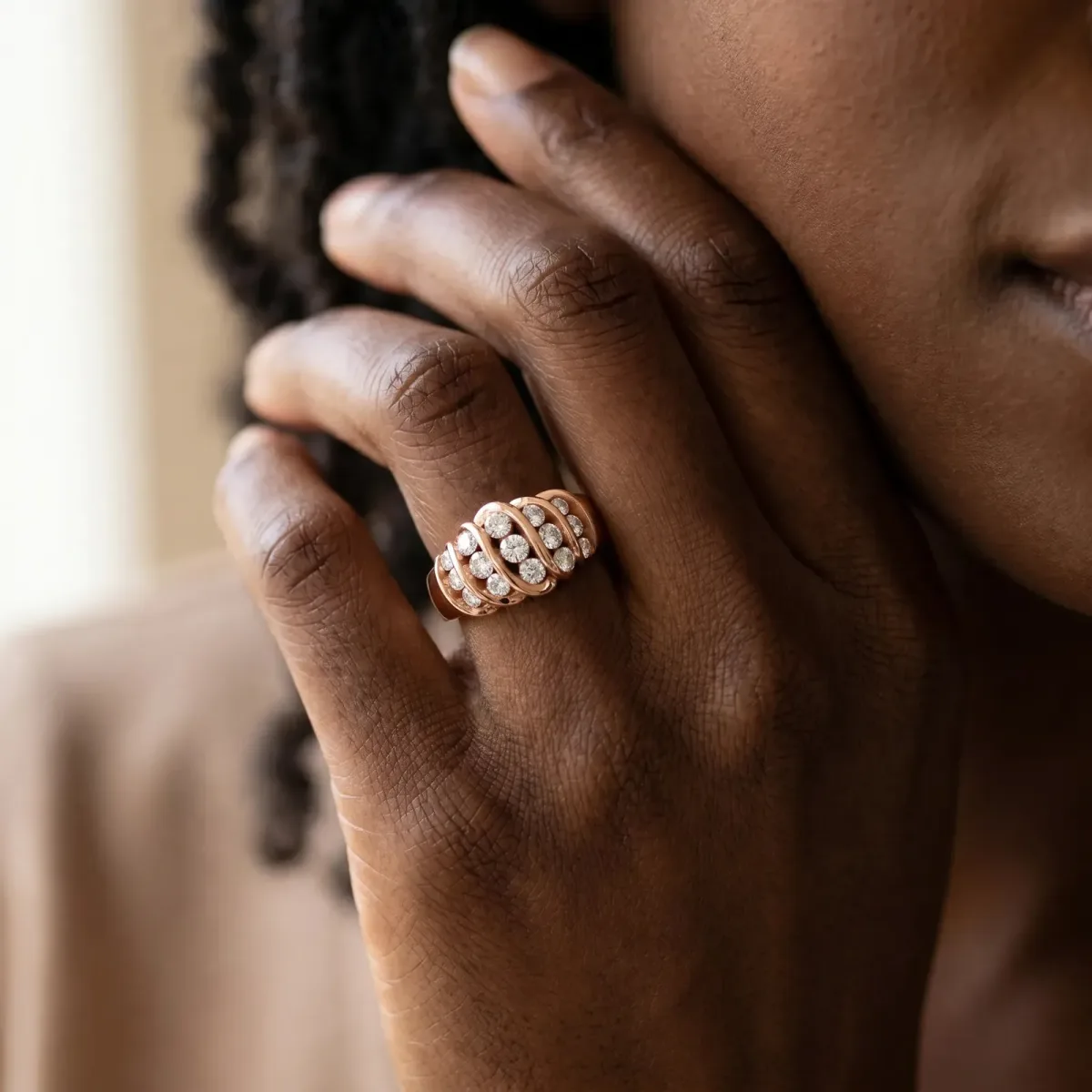 Round Diamond Multi-Row Crossover Band Rose gold