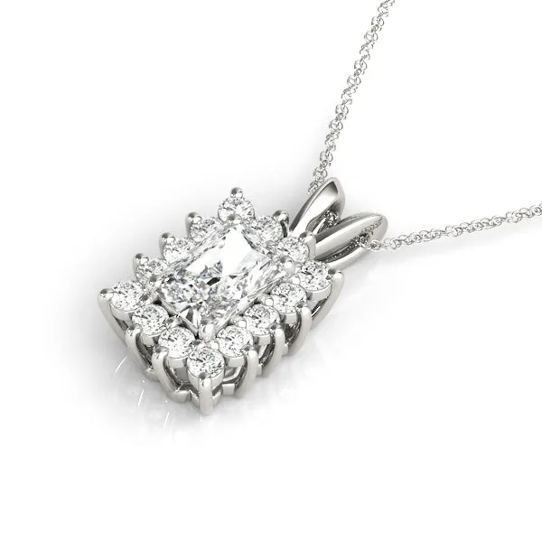 Halo Radiant Cut Diamond Pendant with Prong Setting Silver