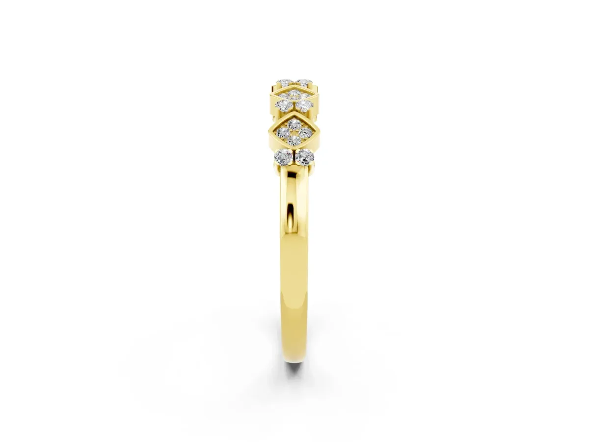 Pavé Cushion Moissanite Cluster Eternity Band with Prong Setting Yellow gold