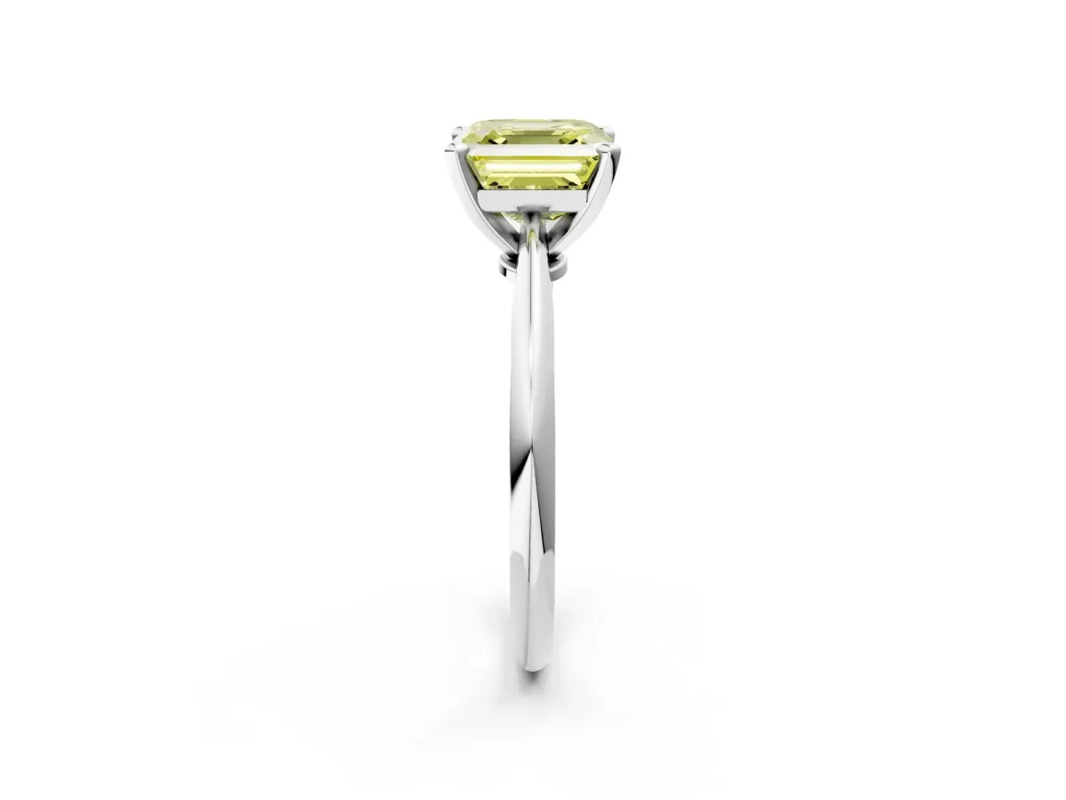 Fancy Yellow Asscher Cut Diamond Solitaire Engagement Ring with Classic Band and Four-Prong Setting Platinum