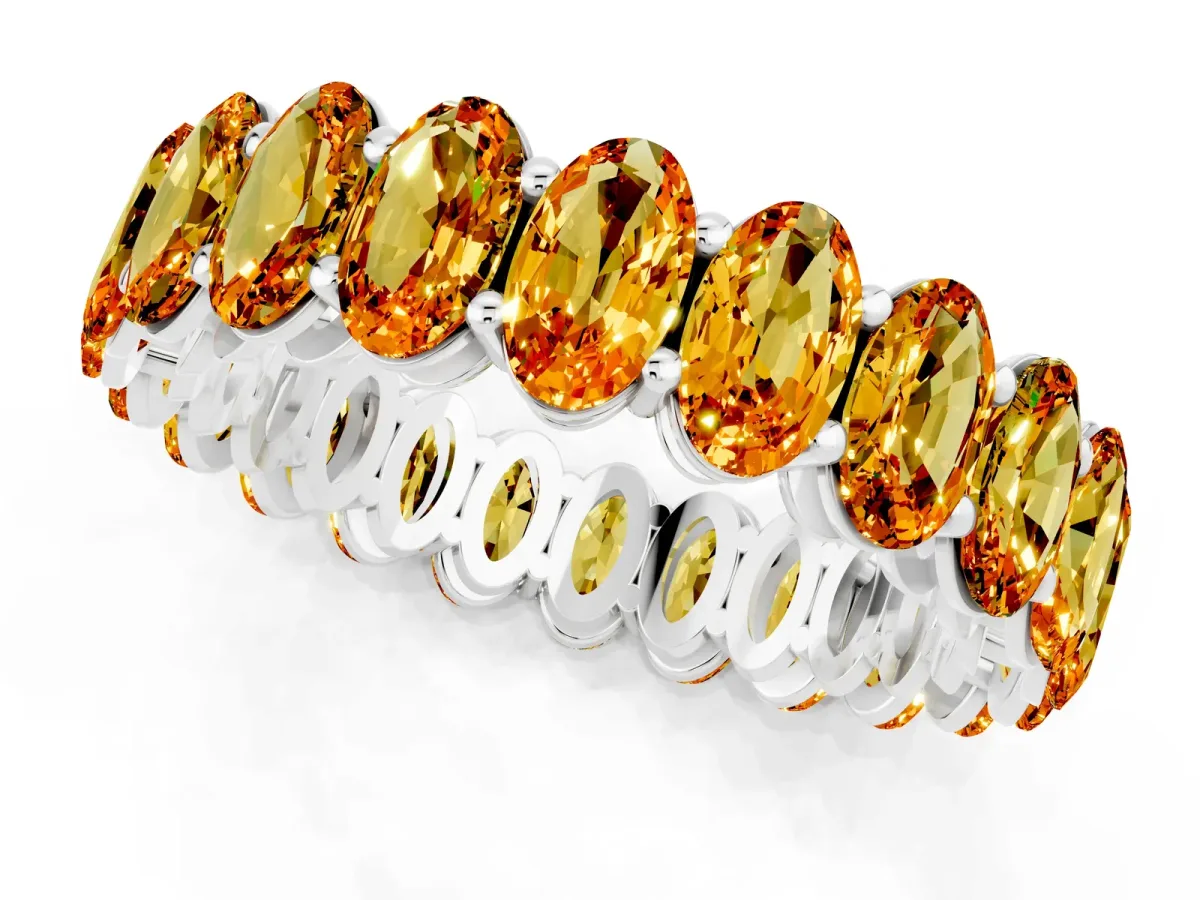 Oval Cut Citrine Eternity Band with Shared Prong Setting Platinum