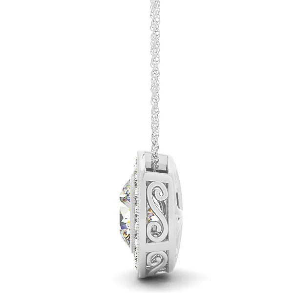 Round Halo Bezel-Set Pendant Silver