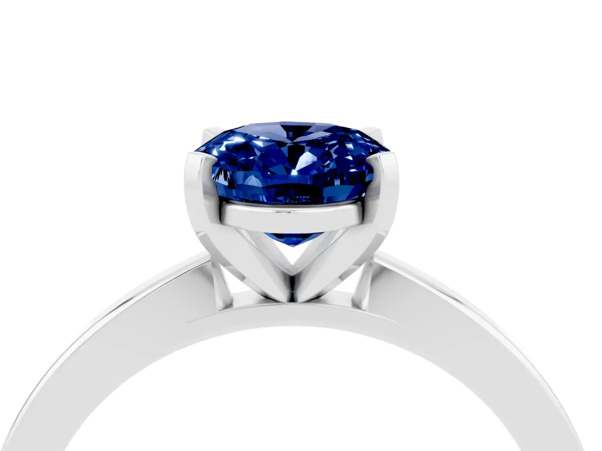 Oval Cut Blue Sapphire Solitaire Engagement Ring with Classic Band and Four-Prong Setting Platinum
