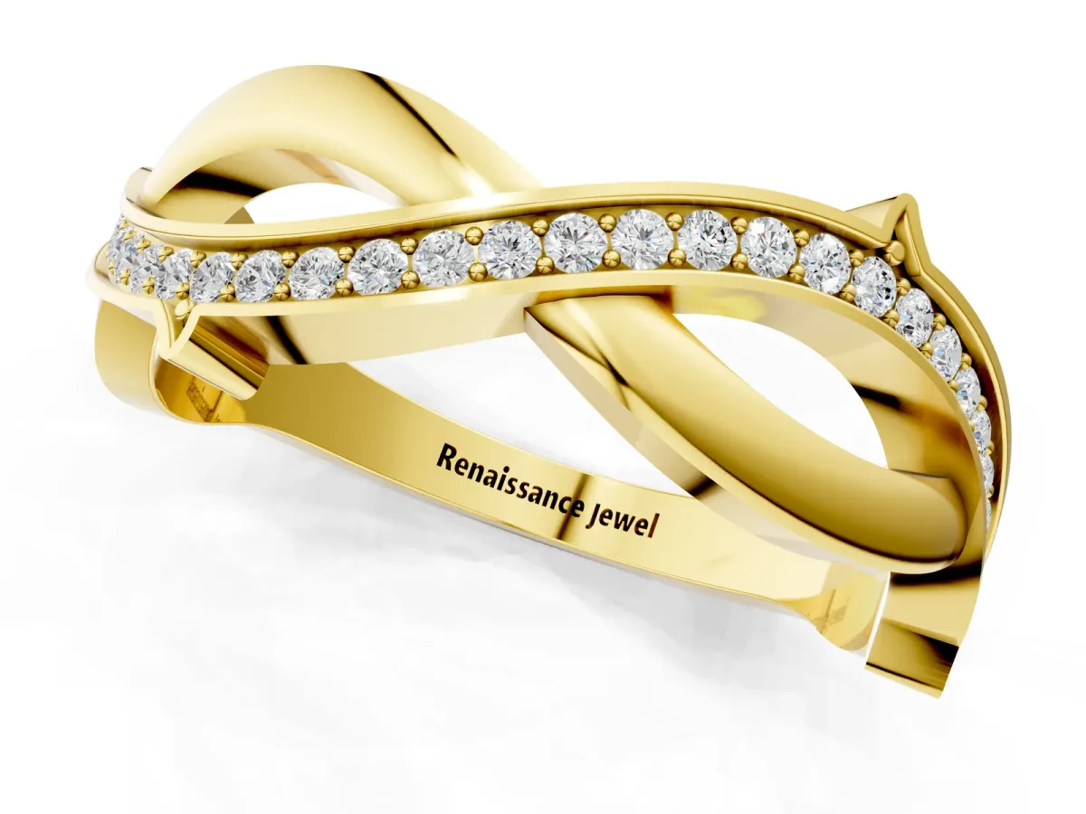Pavé Round Diamond Twist Band with Channel Setting Yellow gold