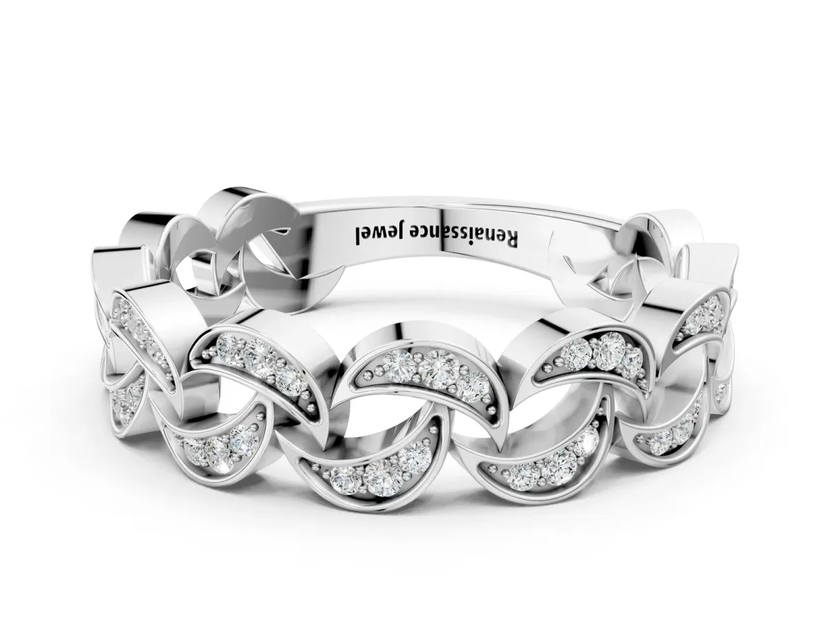 Pavé Round Diamond Interlocking Eternity Band with Bezel Prong Setting Platinum