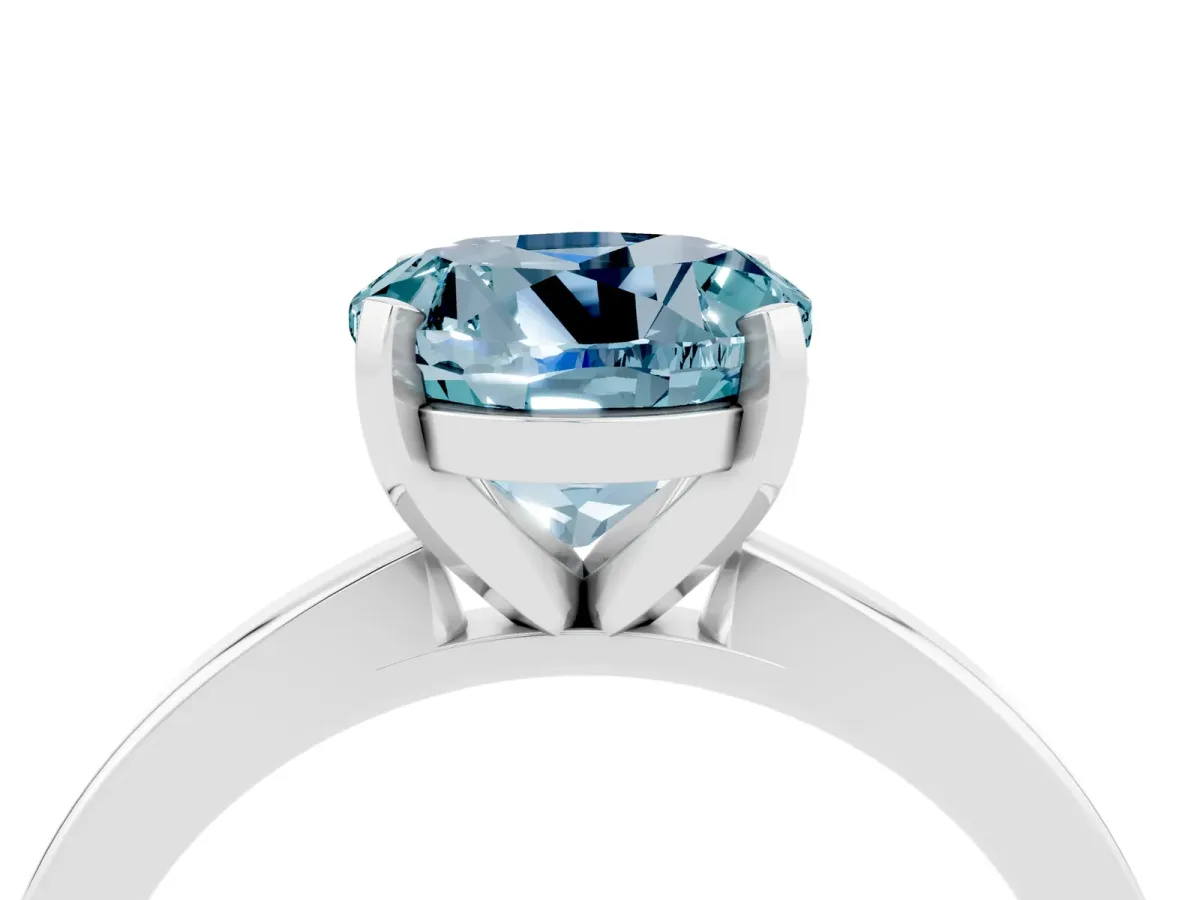 Round Cut Aquamarine Solitaire Engagement Ring with Classic Band and Four-Prong Setting Silver