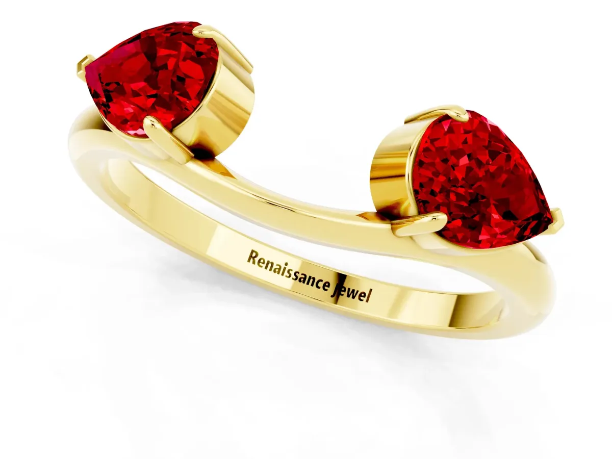 Two-Stone Pear Ruby Bypass Ring with Prong Setting Yellow gold