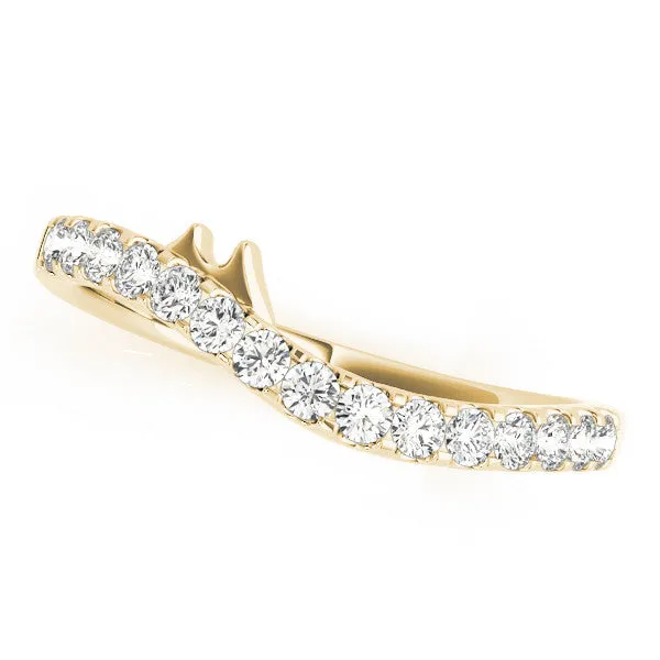 Pavé Round Diamond Curved Wedding Band with Prong Setting Yellow gold