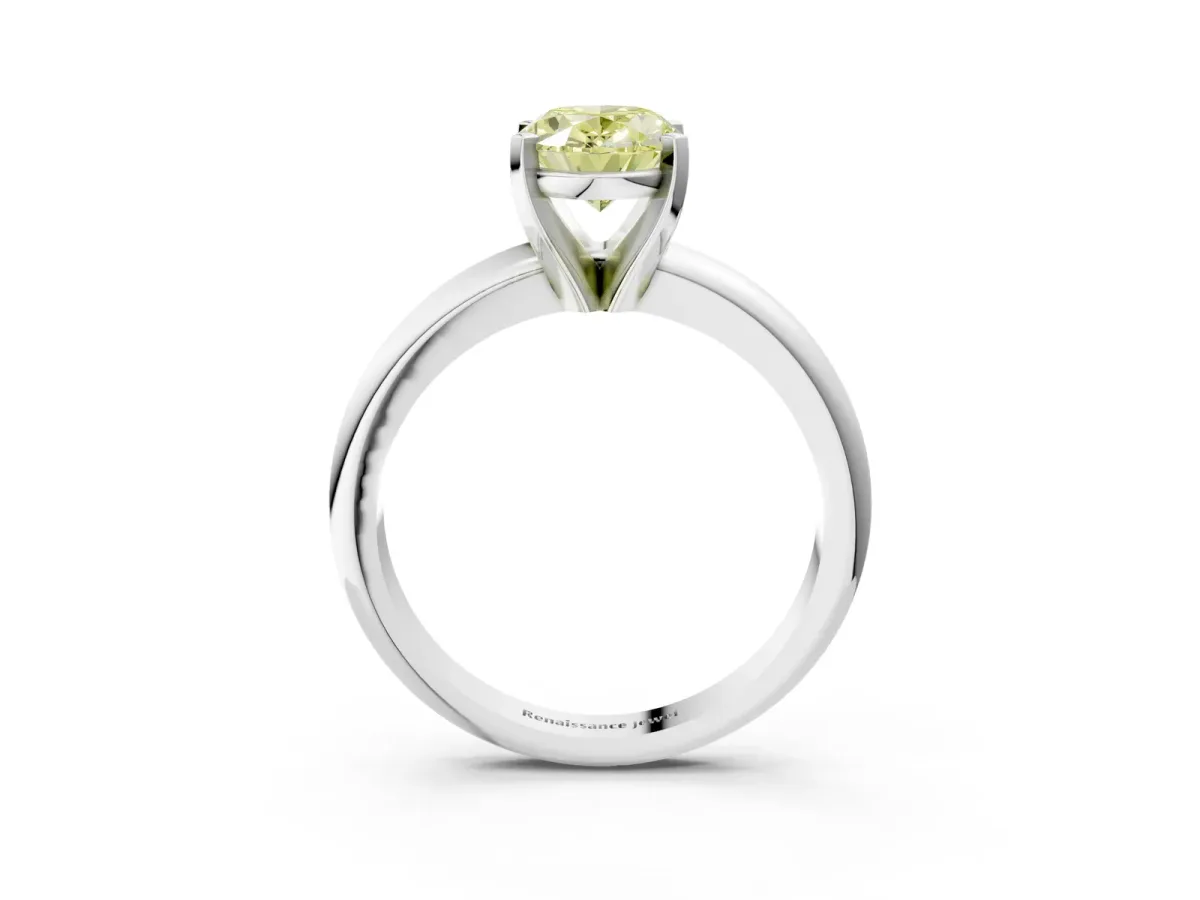Fancy Yellow Oval Cut Diamond Solitaire Engagement Ring with Round Band and Four-Prong Setting Platinum