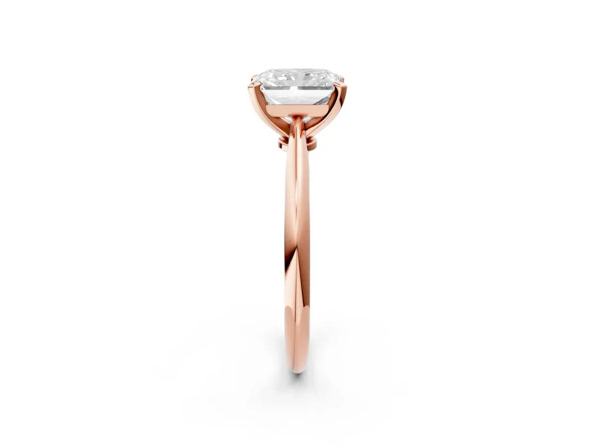 Radiant Cut Diamond Solitaire Engagement Ring with Classic Band and Four-Prong Setting Rose gold