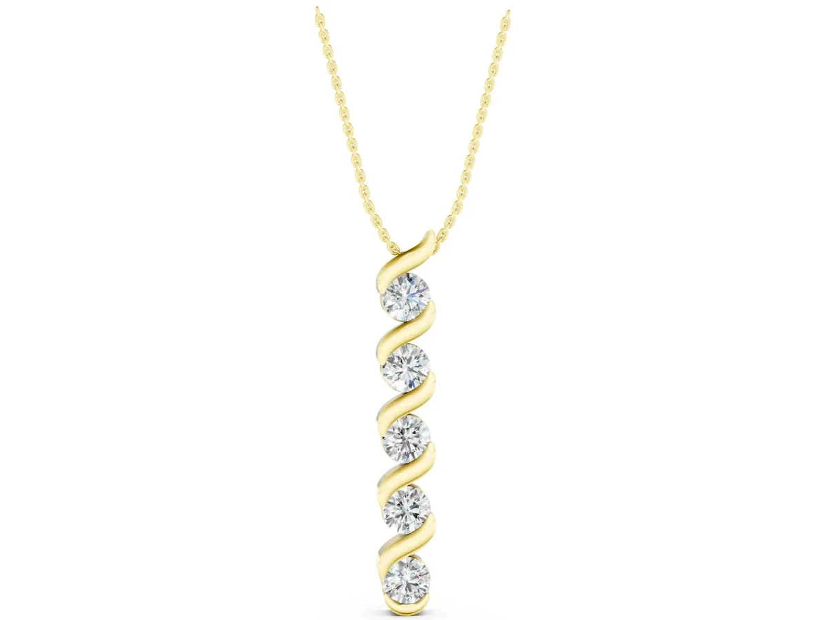Round Diamond Spiral Prong Pendant Yellow gold