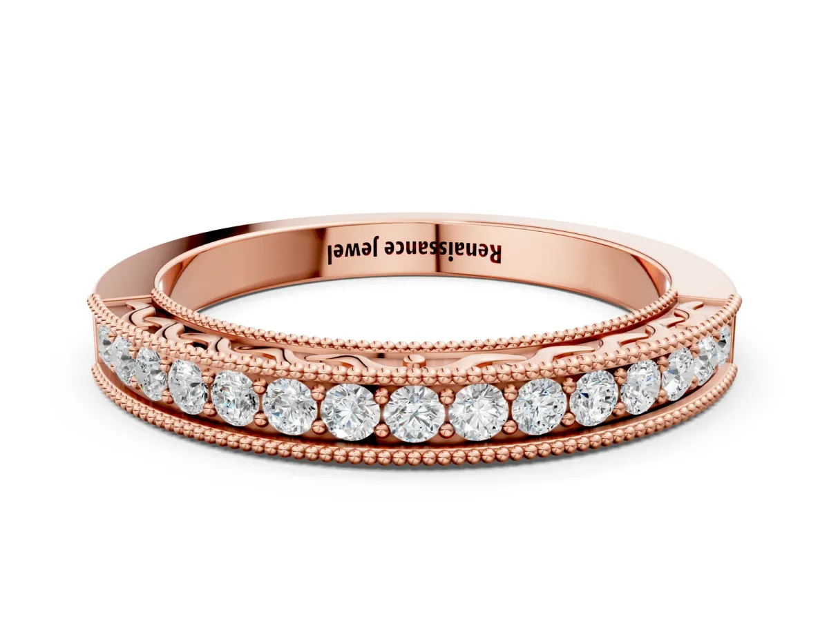 Channel Set Round Diamond Milgrain Edge Eternity Band Rose gold