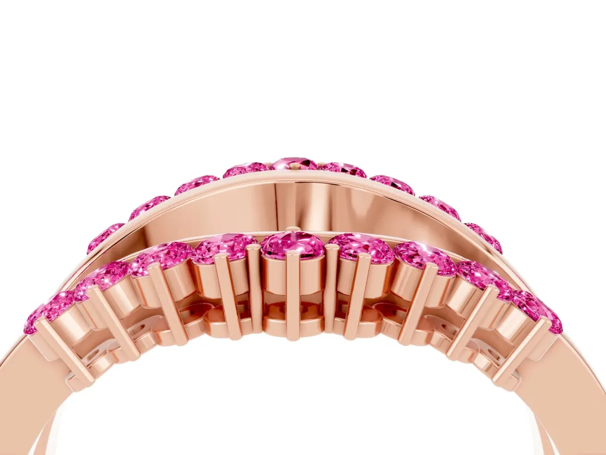 Round Pink Sapphire Chevron Contour Band with Prong Setting Rose gold