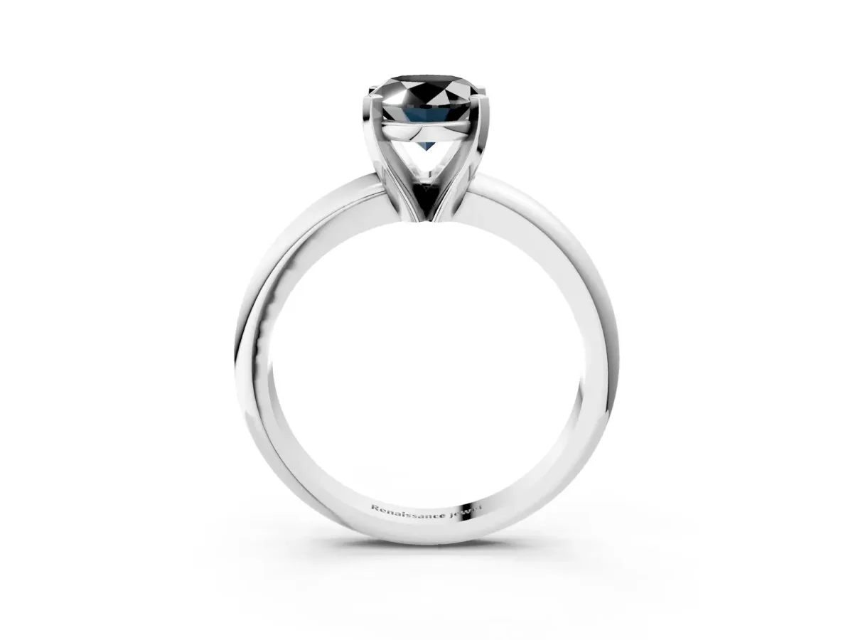 Fancy Black Oval Cut Diamond Solitaire Engagement Ring with Round Band and Four-Prong Setting White gold