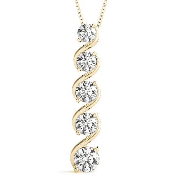 Round Diamond Prong-Set Swirl Pendant Yellow gold