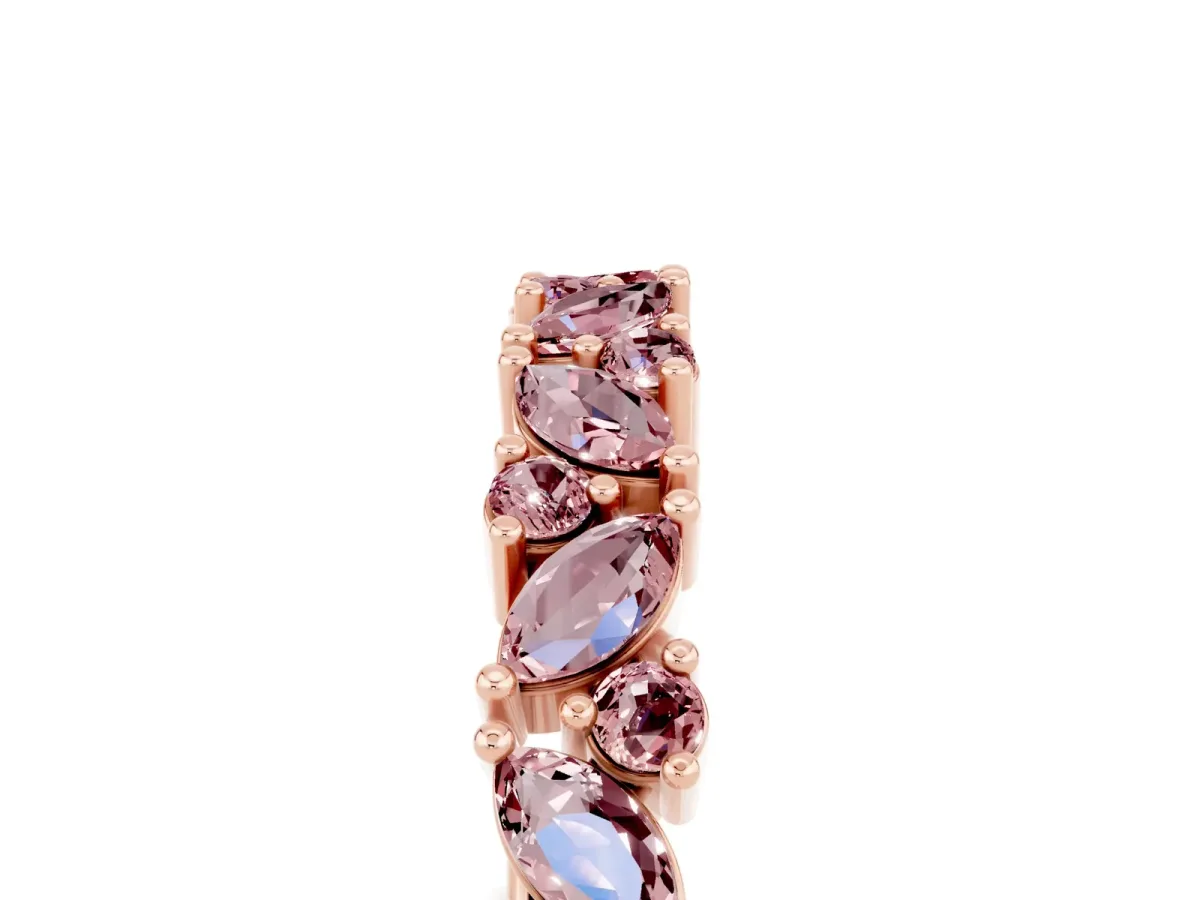 Marquise and Round Morganite Vine Eternity Band with Prong Setting Rose gold