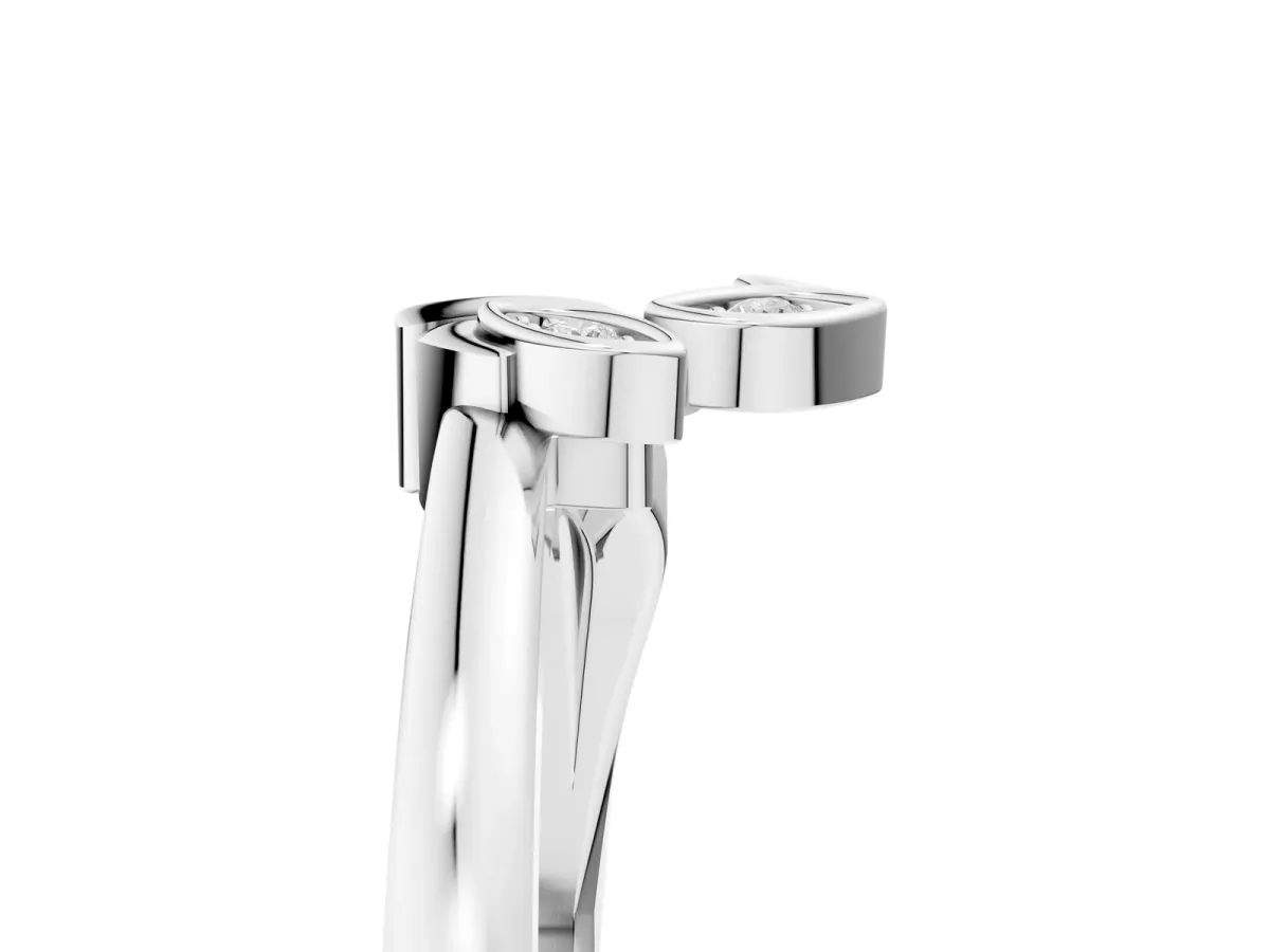 Three-Stone Round Diamond Leaf Bypass Ring with Bezel Setting White gold