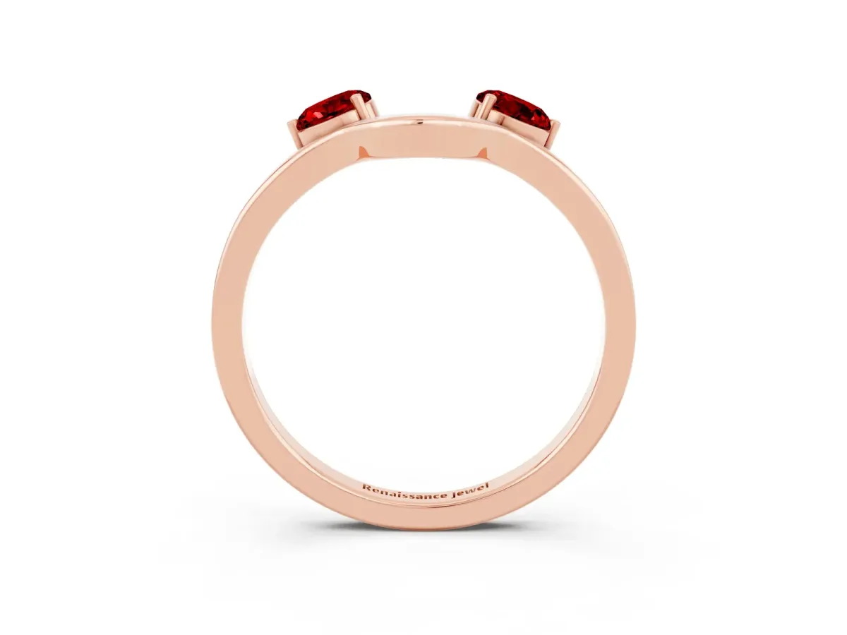 Dual Round Ruby Open Band Ring with Prong Setting Rose gold