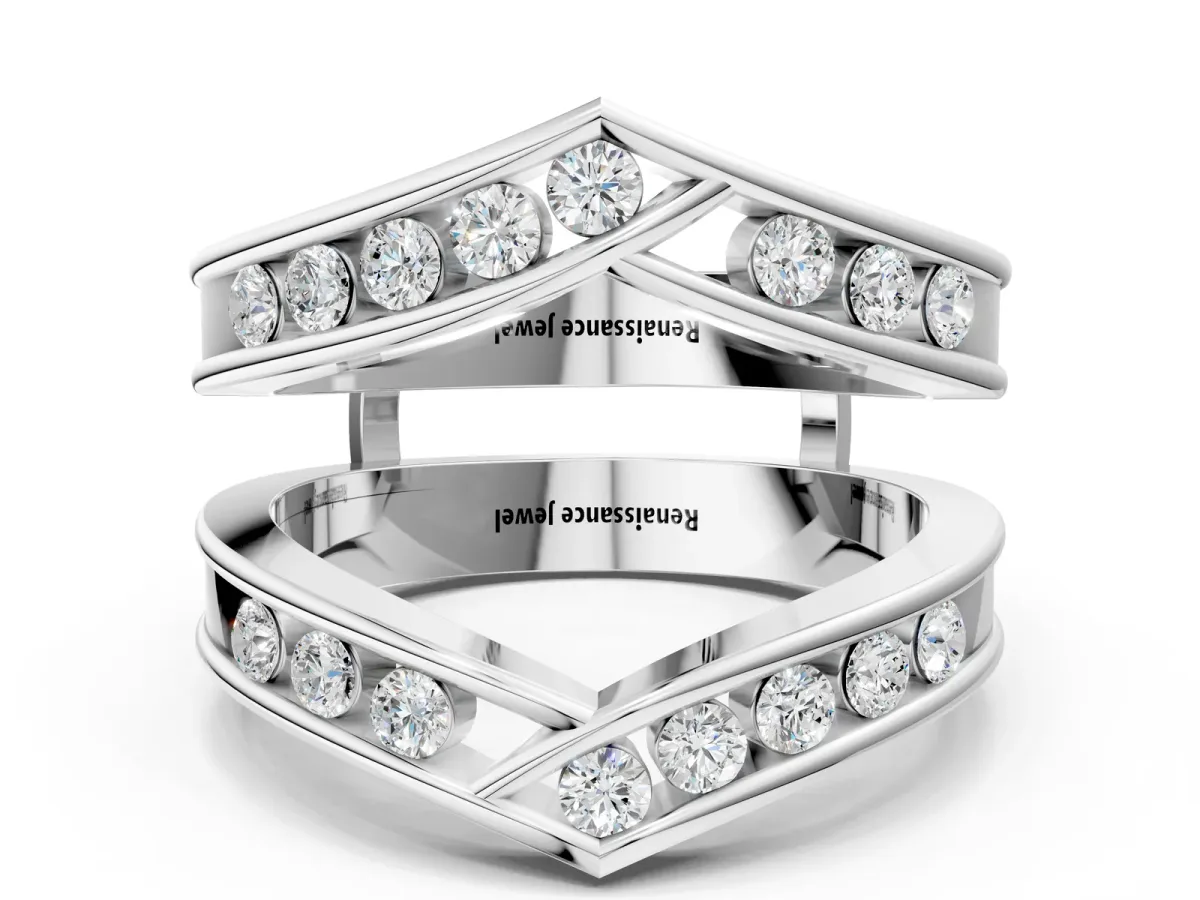Round Diamond Channel-Set Chevron Band White gold
