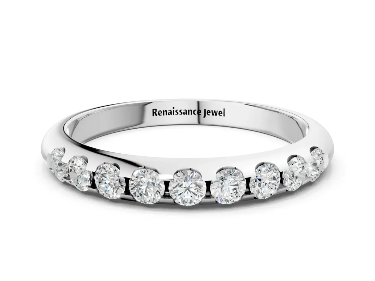 Round Cut Diamond Half-Eternity Band with Shared Prong Setting Platinum