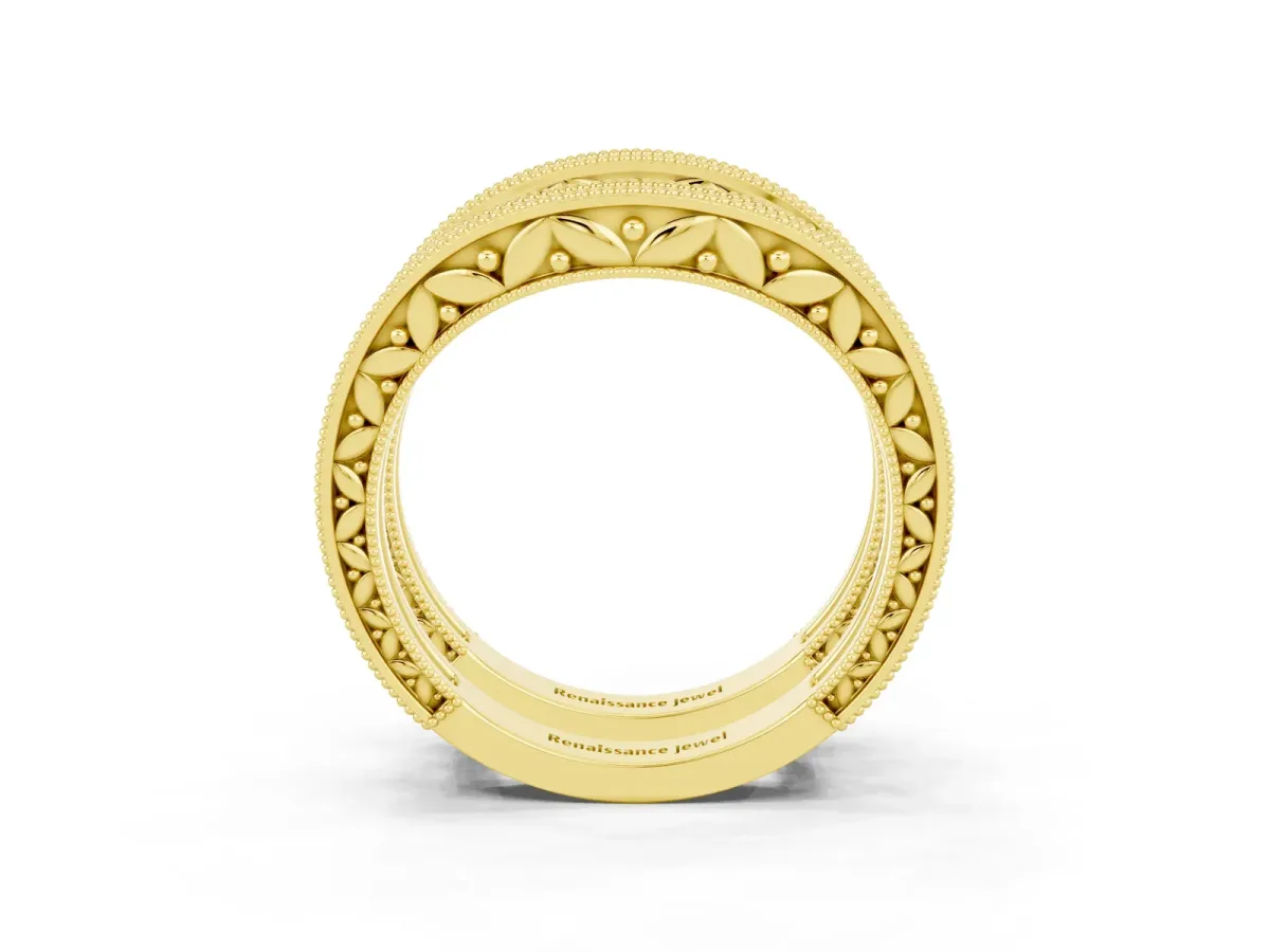 Round Aquamarine Milgrain Eternity Band with Channel Setting Yellow gold