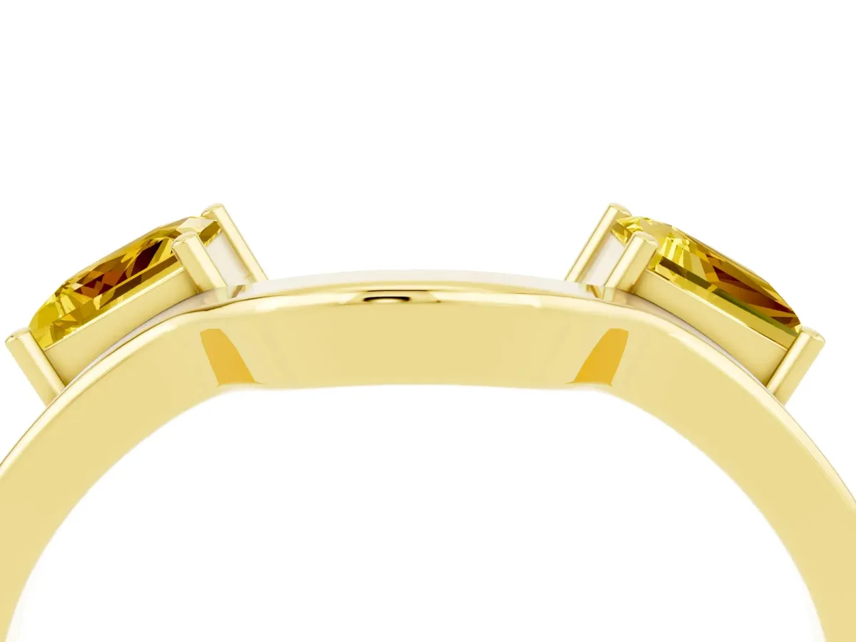 Princess Cut Yellow Sapphire Two-Stone Open Band Ring with Four-Prong Setting Yellow gold