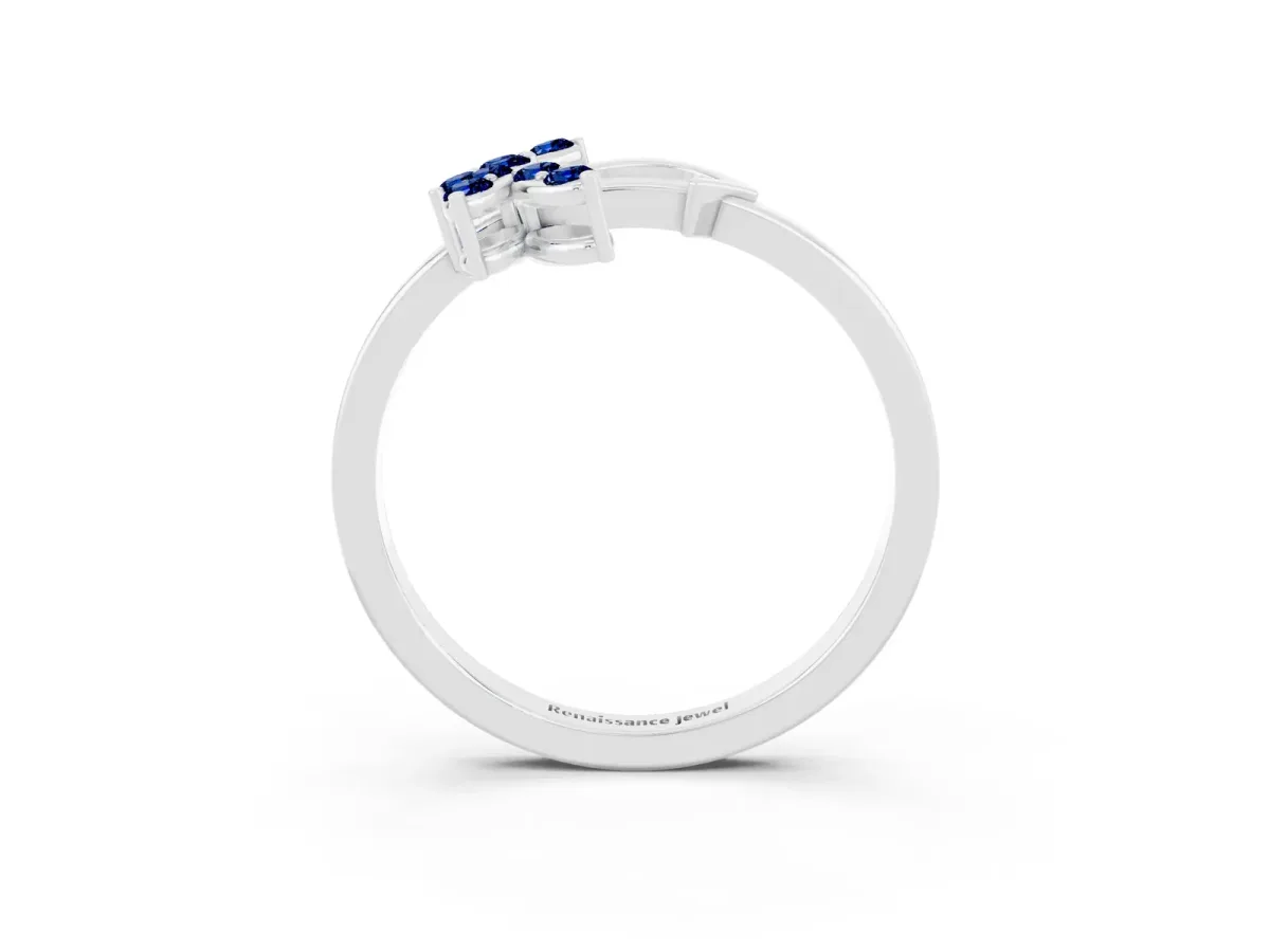 Marquise Blue Sapphire Cluster Bypass Ring with Prong Setting White gold