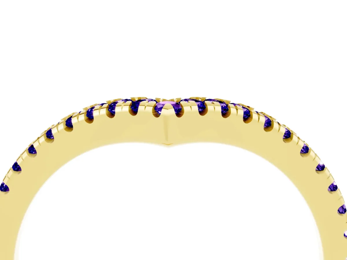 Pavé Round Tanzanite V-Shaped Chevron Band with Shared Prong Setting Yellow gold