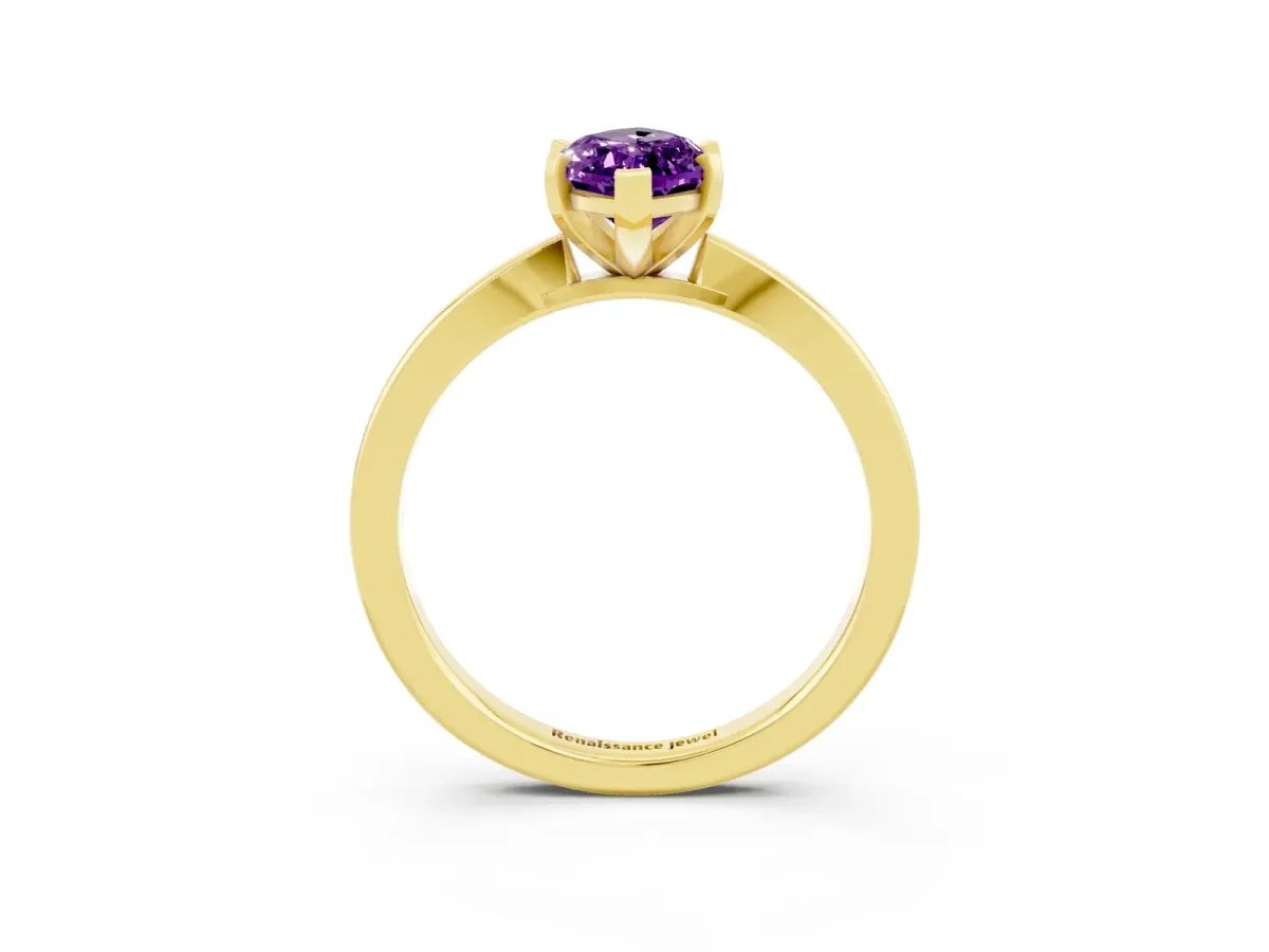 Marquise Cut Amethyst Solitaire Engagement Ring with Classic Band and Four-Prong Setting Yellow gold