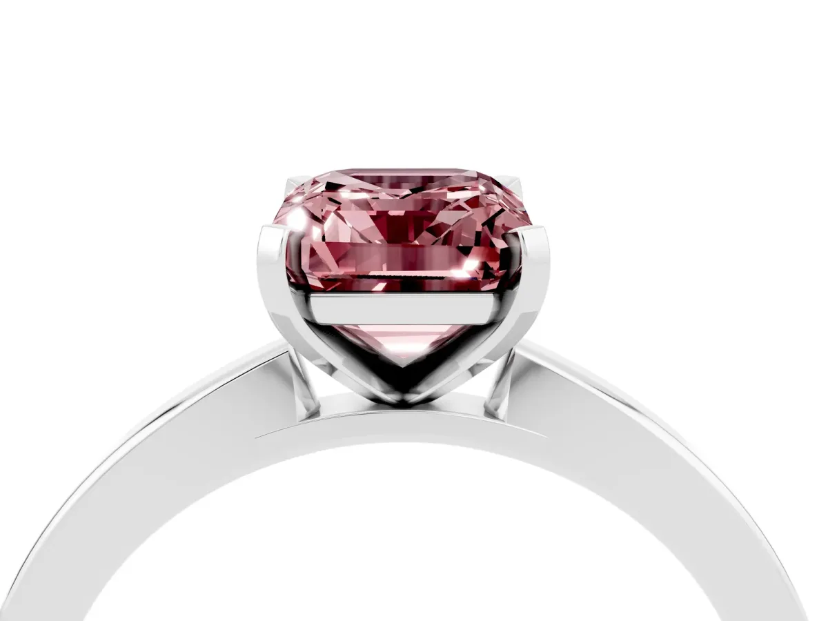 Emerald Cut Morganite Solitaire Engagement Ring with Classic Band and Four-Prong Setting White gold